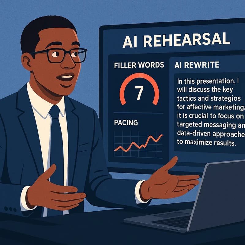 Ensayo con IA para presentaciones: bucle de 10 minutos para afinar tus charlas