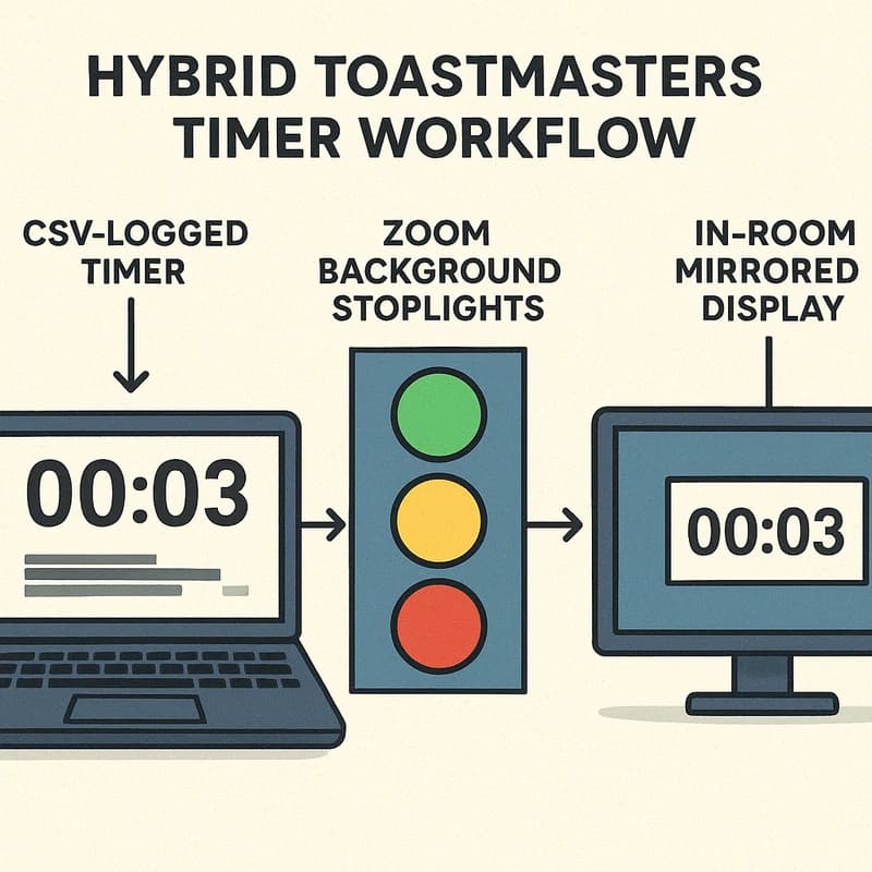 Hybrid Toastmasters Timer: CSV Logs, Stoplight Cues, Zoom
